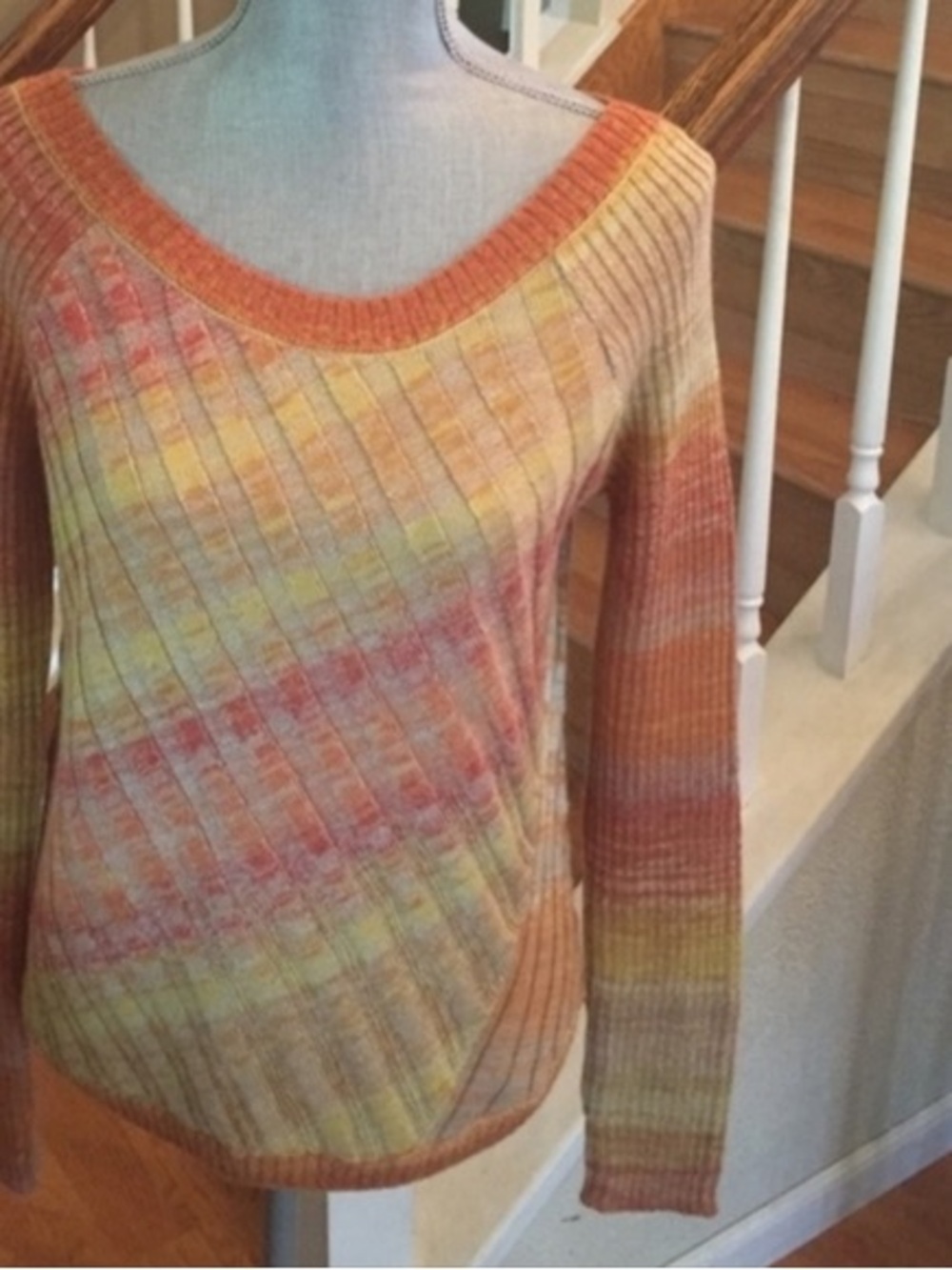 Free People Orange Ombré Ribbed Scoop Neck Sweater